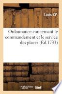 Télécharger le livre libro Ordonnance Concernant Le Commandement Et Le Service Des Places