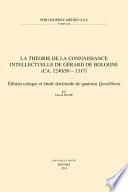 Télécharger le livre libro La Théorie De La Connaissance Intellectuelle De Gérard De Bologne (ca. 1240/50-1317)